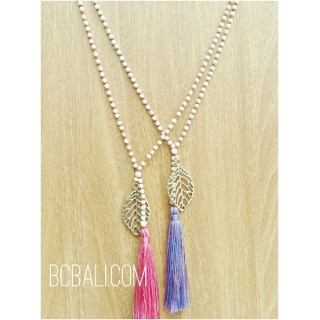 single strand necklaces beads tassels silver bronze leaves